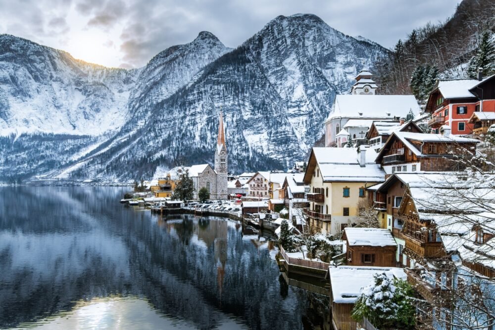 Hallstatt in winter, Austrian village